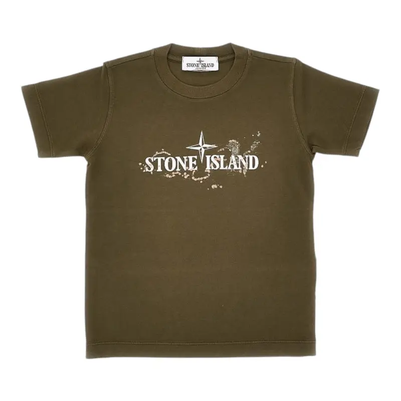Stone Island T-Shirt tinta unita con Logo Verde per Bambino