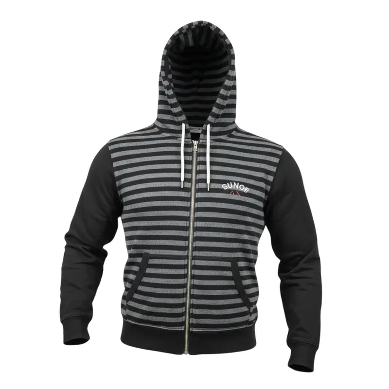Sun68 Felpa Bicolore con Fantasia A Righe Zip E Cappuccio Nero per Bambino