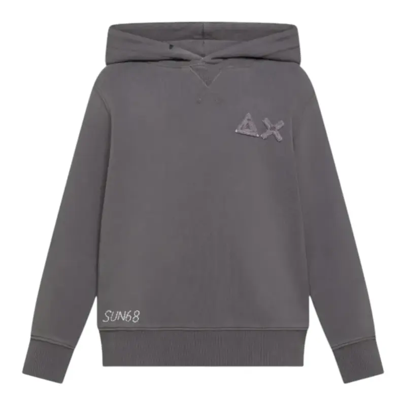 Sun68 Felpa Xhiusa con Cappuccio tinta unita Grigio per Bambino