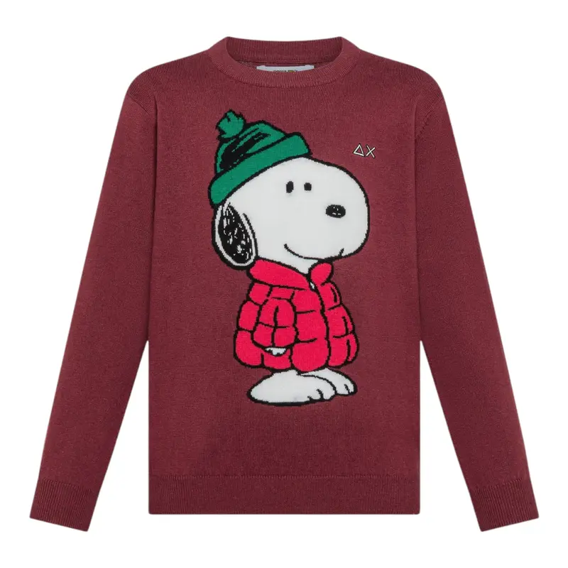 Sun68 Maglia Girocollo tinta unita con Ricamo Snoopy Bordeaux per Neonato