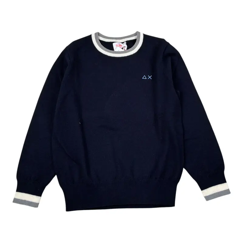 Sun68 Maglia tinta unita Girocollo con Logo Blu per Bambino