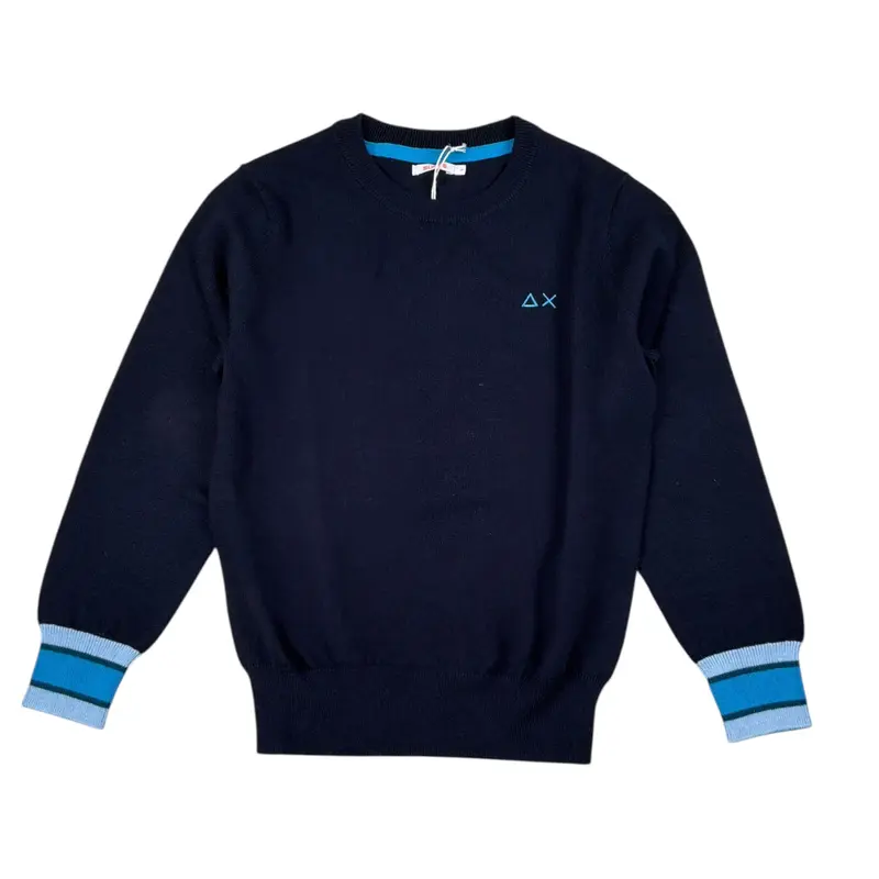 Sun68 Maglia tinta unita Girocollo con Logo Blu per Bambino