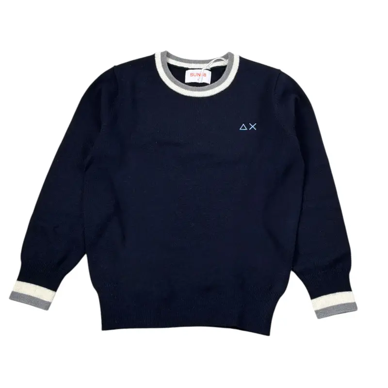 Sun68 Maglia tinta unita Girocollo con Logo Blu per Bambino