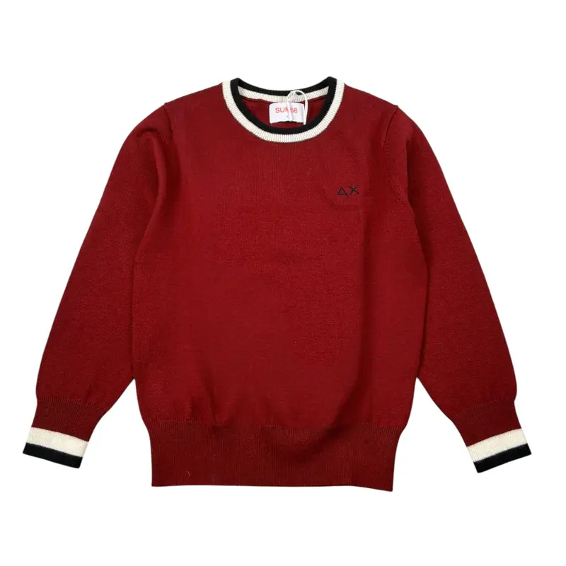 Sun68 Maglia tinta unita Girocollo con Logo Bordeaux per Bambino