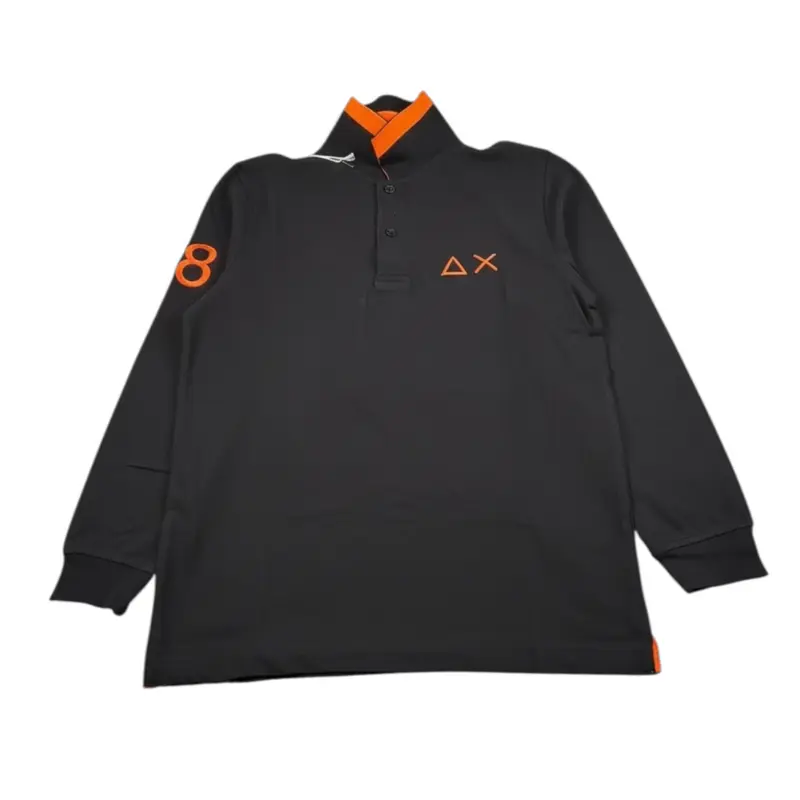 Sun68 Polo Manica Lunga tinta unita con Logo Nero per Bambino