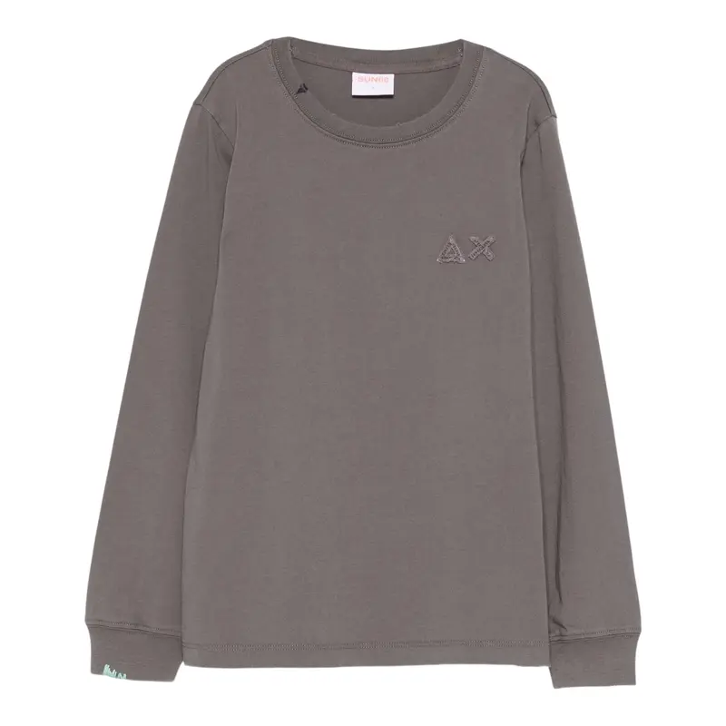 Sun68 Shirt Girocollo tinta unita con Logo Grigio per Bambino