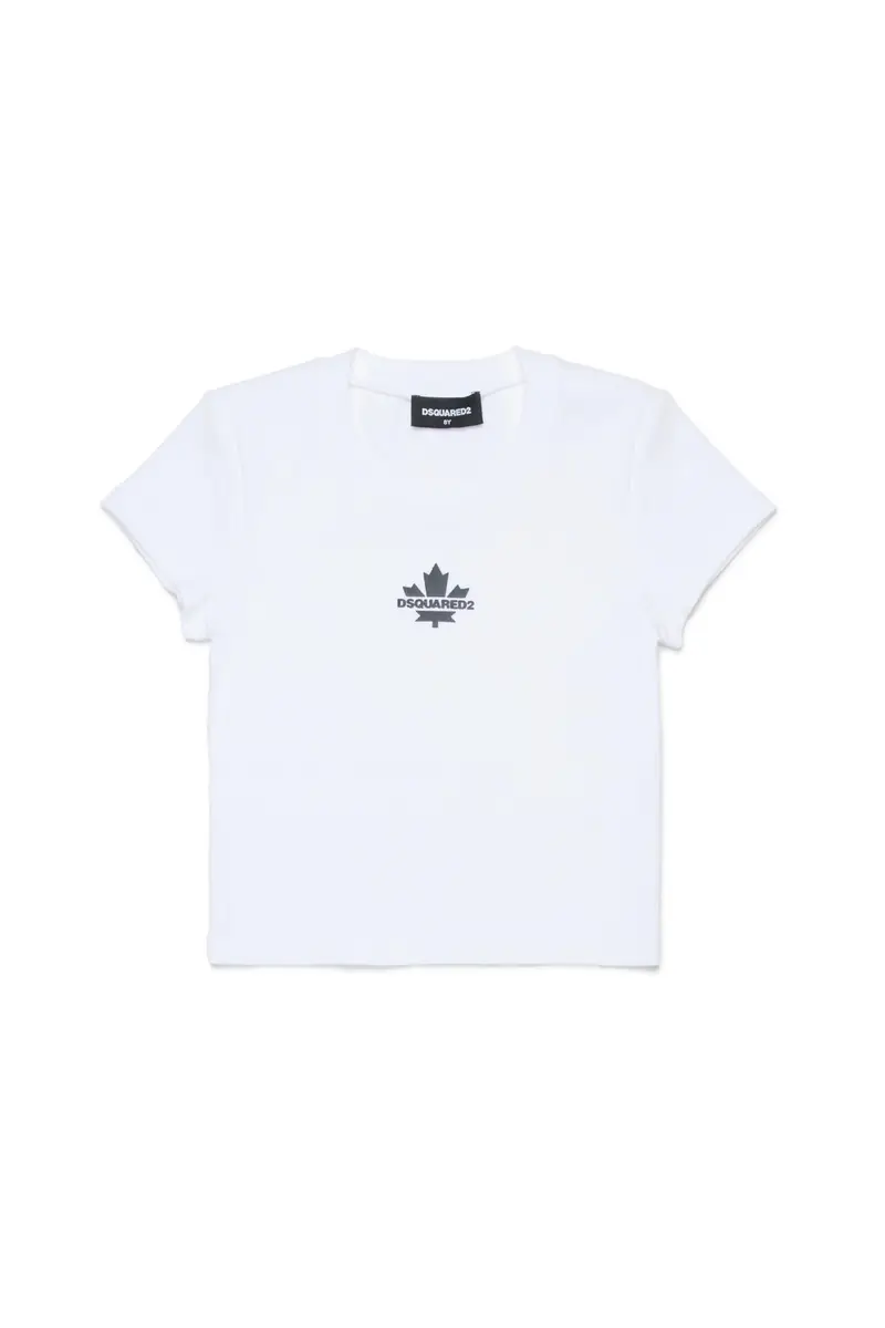 T-SHIRT A COSTINE BIANCA CON LOGO NERO