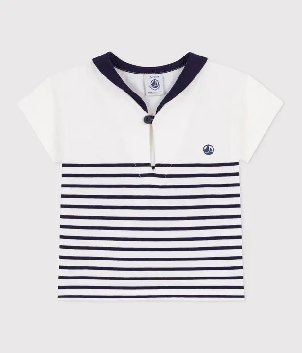 T-shirt a maniche corte in cotone a righe marinière neonato
