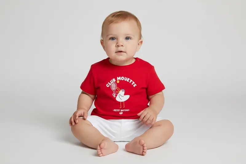 T-shirt a maniche corte in cotone con motivo gabbiano neonato