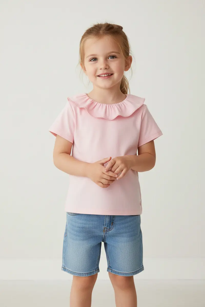 T-shirt a maniche corte in cotone tinta unita bambina