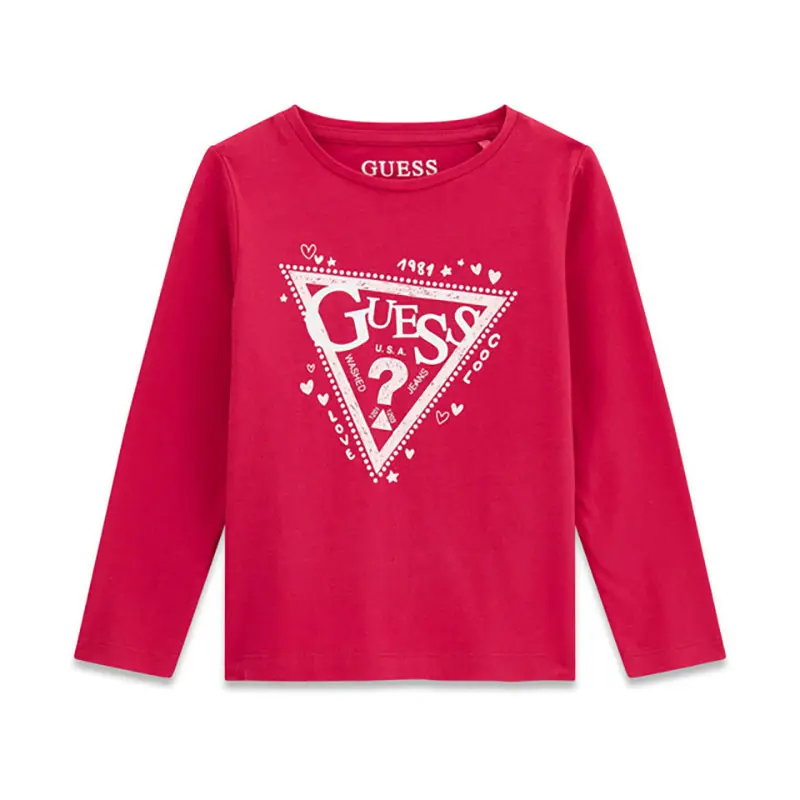 T-shirt a maniche lunghe fucsia Guess per bambina con stampa