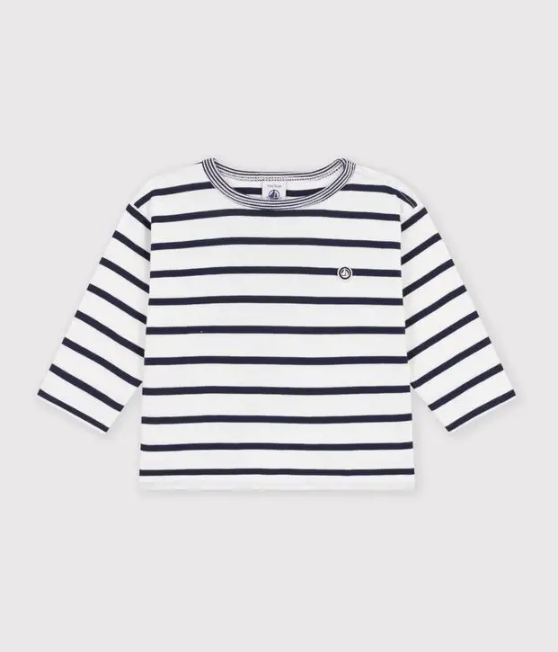 T-shirt a maniche lunghe in cotone a righe Petit Bateau