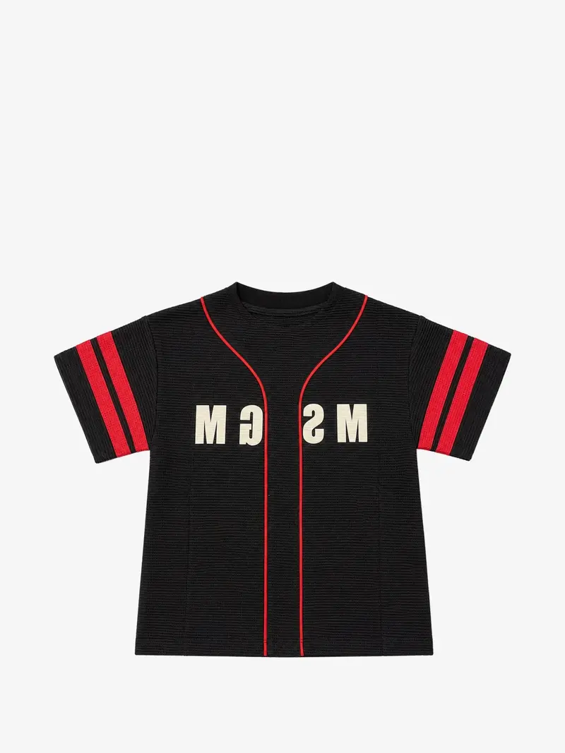T-SHIRT A NIDO D'APE NERA/ROSSA E LOGO BIANCO MSGM