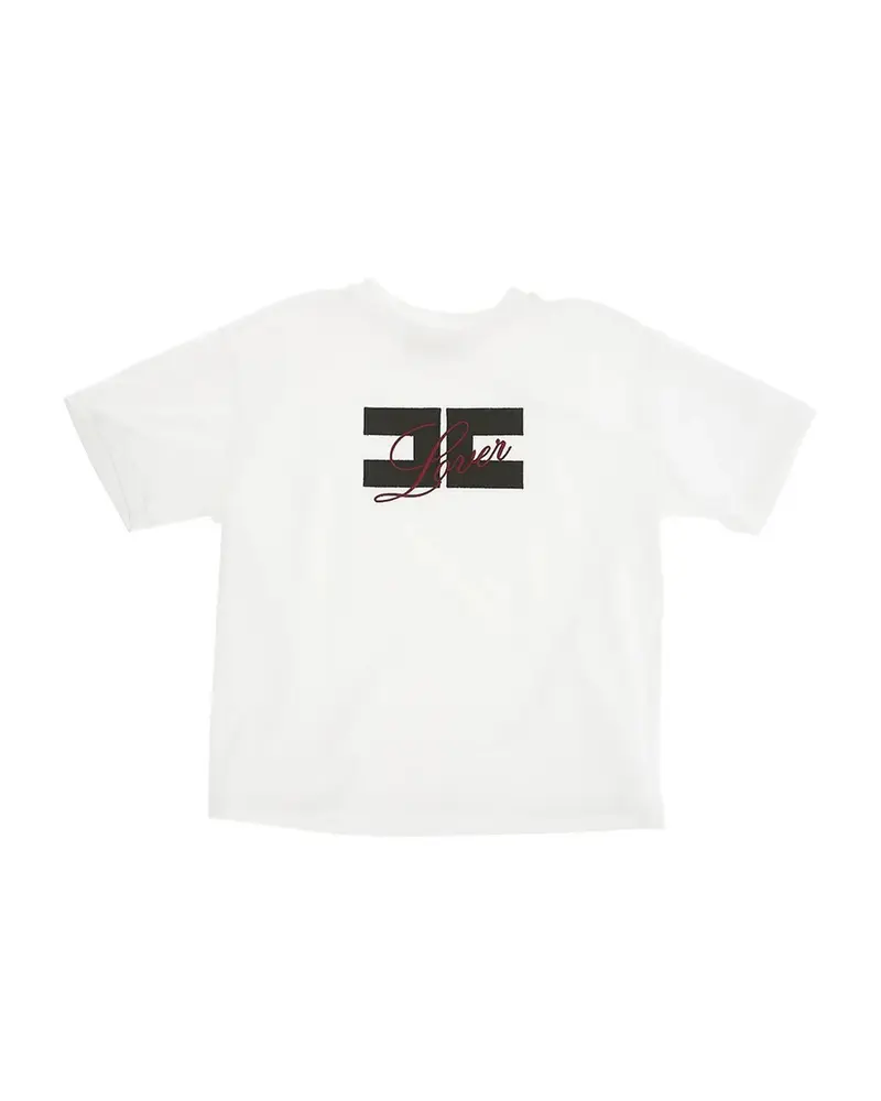 T-SHIRT AVORIO CON LOGO NERO SCRITTA LOVER IN ROSSO ELISABETTA FRANCHI