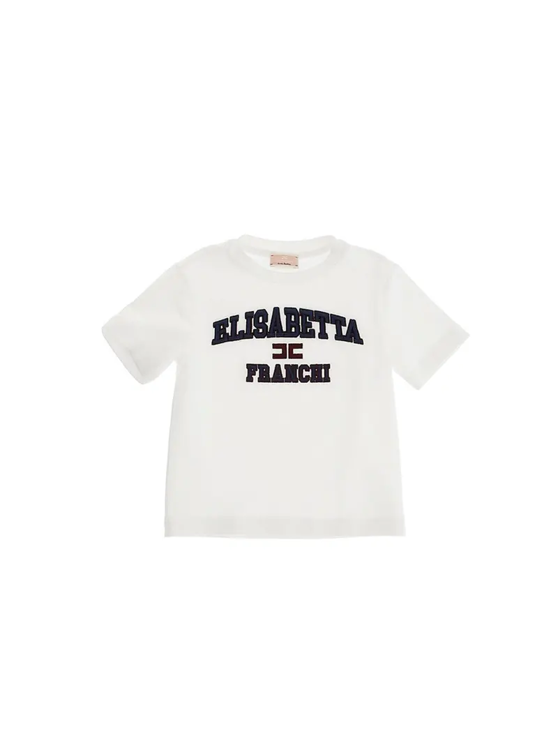 T-SHIRT AVORIO/RICAMO NAVY-ROUGE NOIR ELISABETTA FRANCHI