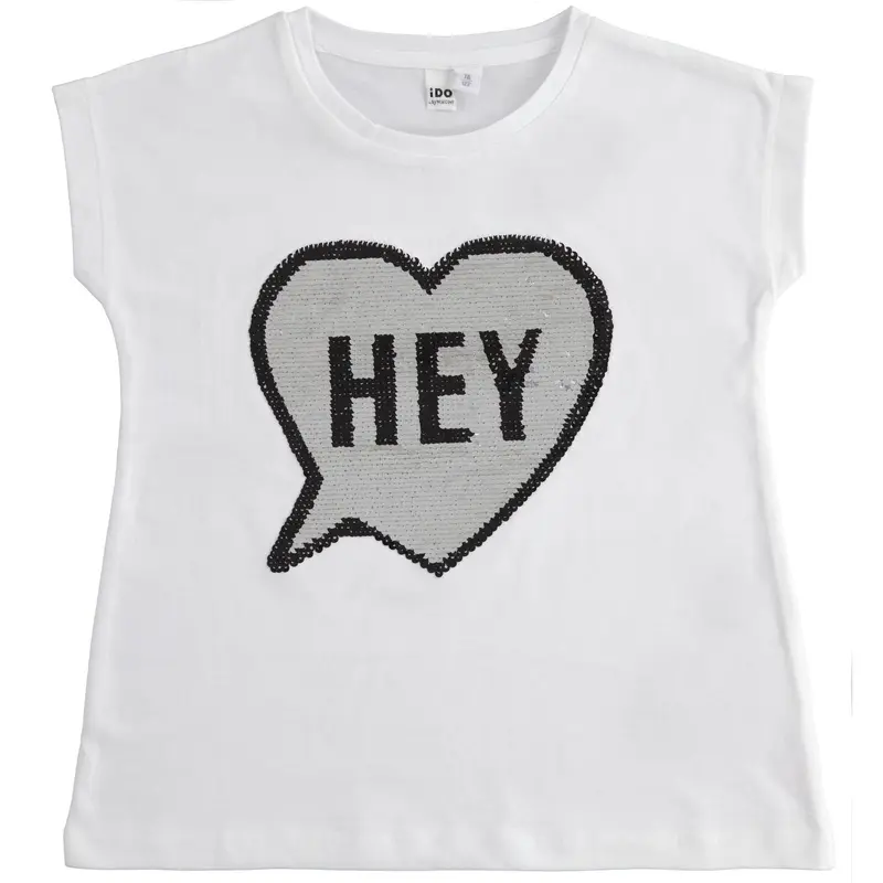 T-shirt bambina bianca con pailettes HEY