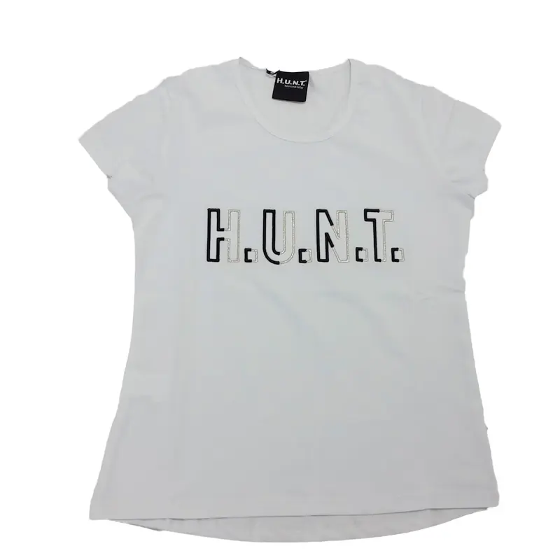 T-SHIRT bambina in cotone con ricamo H.U.N.T a contrasto