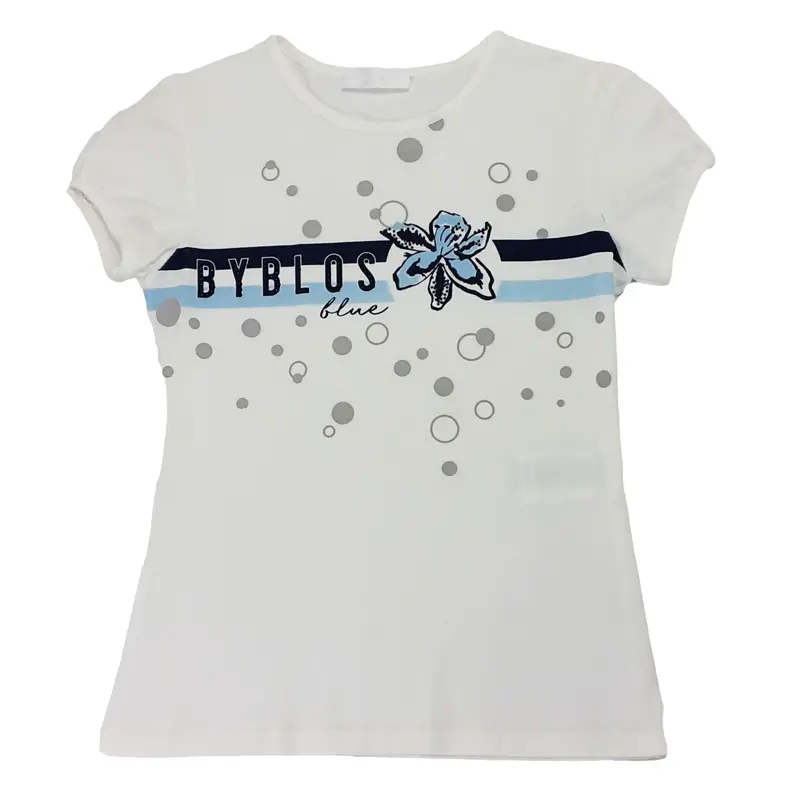 T-SHIRT bambina in cotone fasciata con fiore e scritta byblos