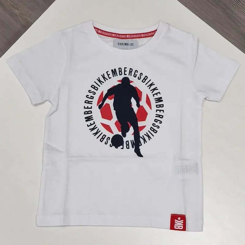T-shirt bambino con calciatore bianca