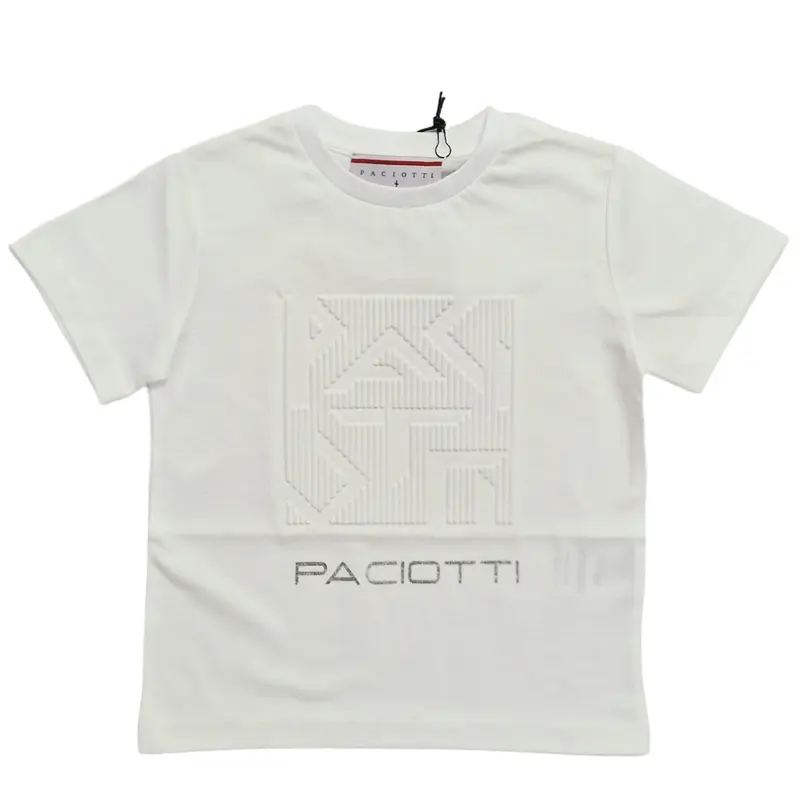 T-shirt bambino con logo 3D e stampa paciotti argento baby