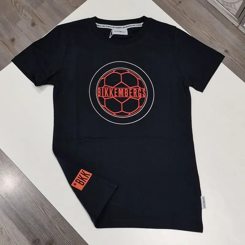 T-shirt bambino nera con ballone bikkembergs a contrasto