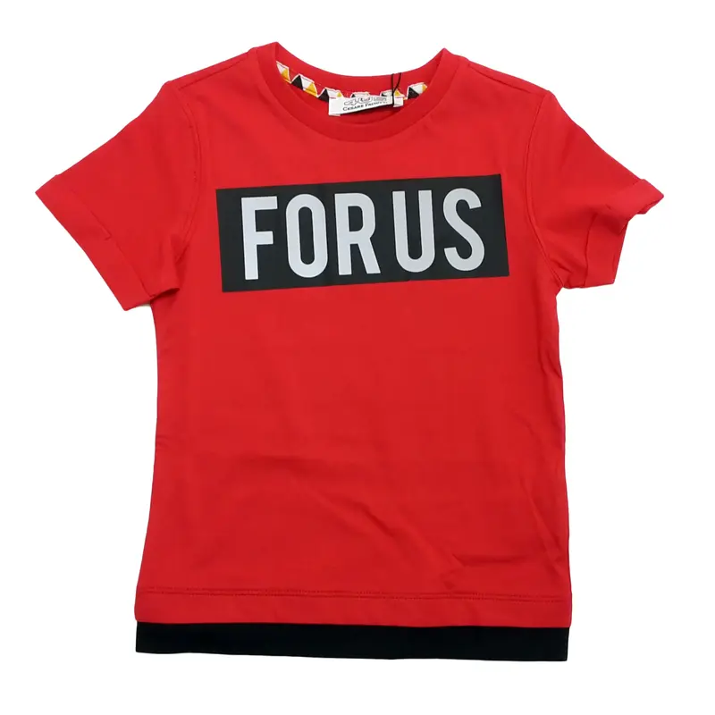 T-SHIRT bambino rossa con stampa argento nero FOR US