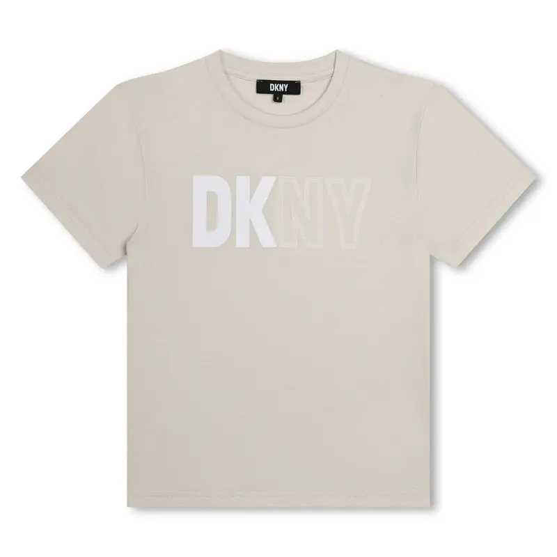 T-SHIRT BEIGE/BIANCO CON LOGO DKNY