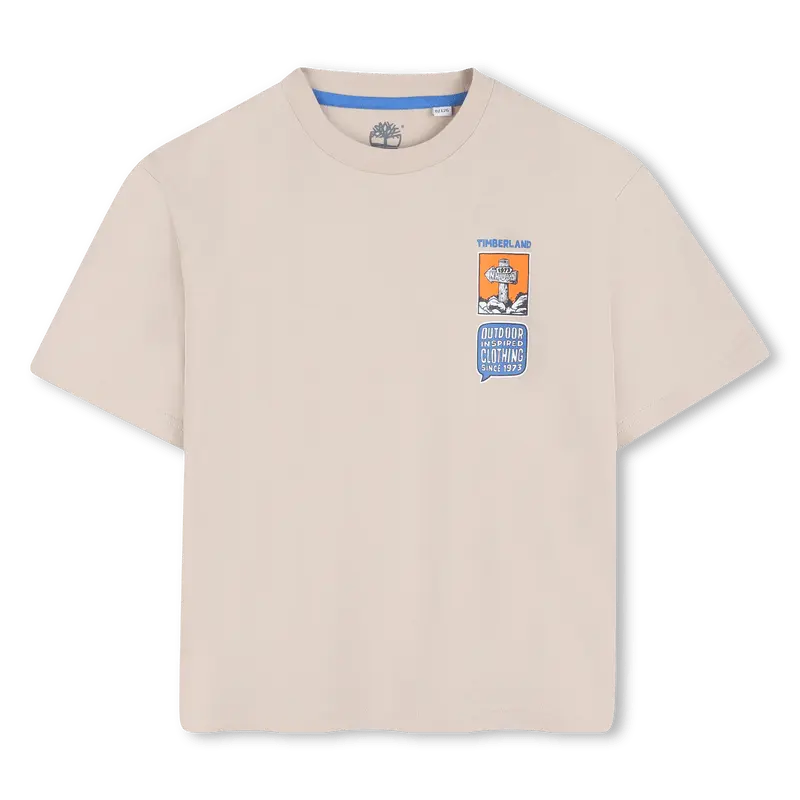 T-SHIRT BEIGE CON FANTASIA E LOGO BLU TIMBERLAND