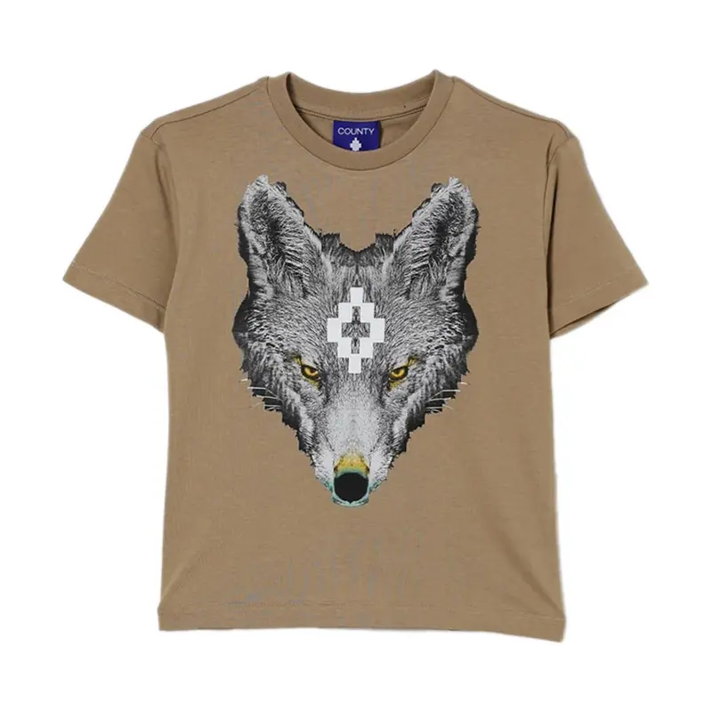T-SHIRT BEIGE CON STAMPA LUPO MARCELO BURLON