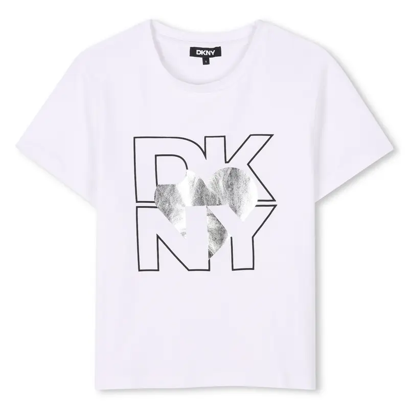 T-SHIRT BIANCA CON  CUORE ARGENTO DKNY