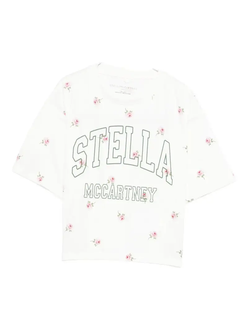 T-SHIRT BIANCA CON FIORI LOGO VERDE STELLA MCCARTNEY
