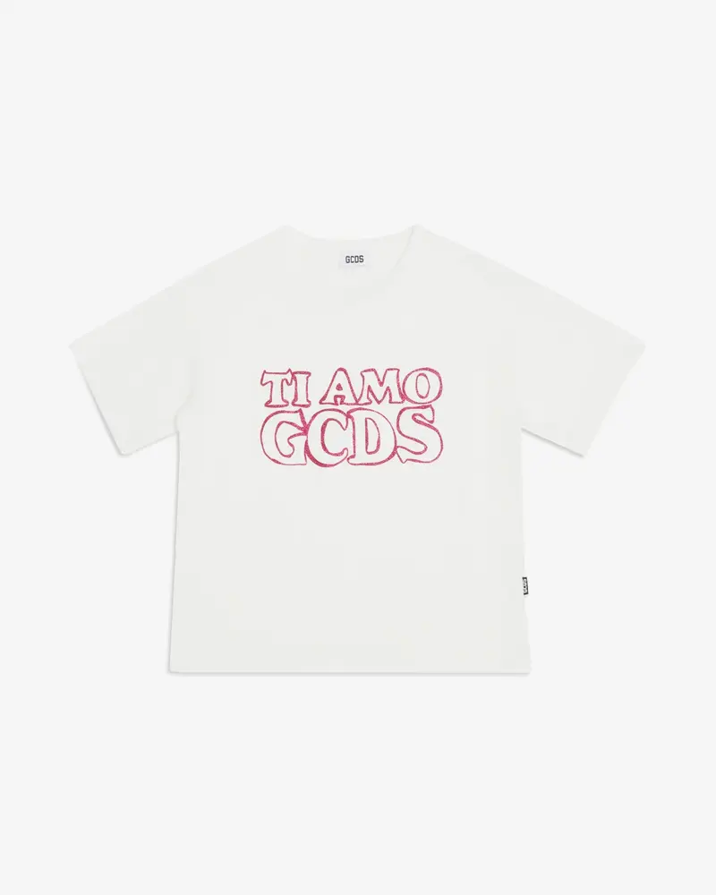 T-SHIRT BIANCA CON LOGO BRILLANTINATO GCDS