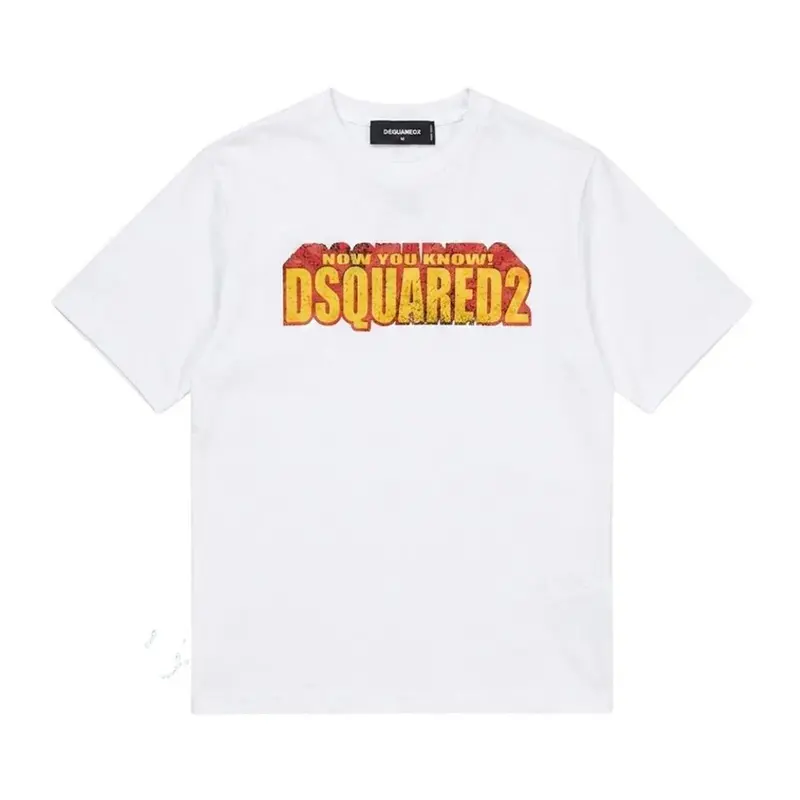 T-SHIRT BIANCA CON LOGO GIALLO E ROSSO DSQ2
