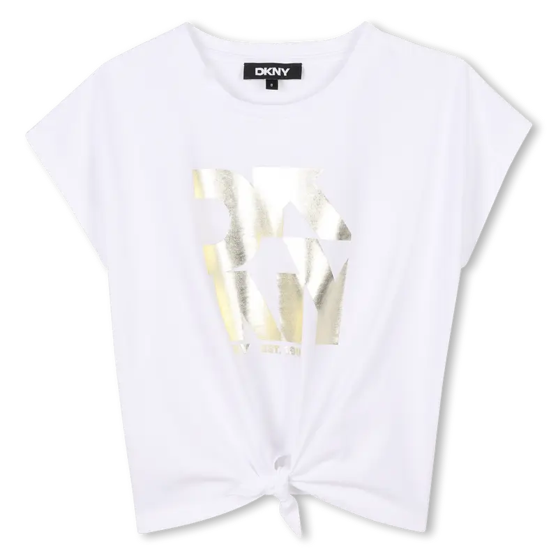 T-SHIRT BIANCA CON LOGO ORO DKNY