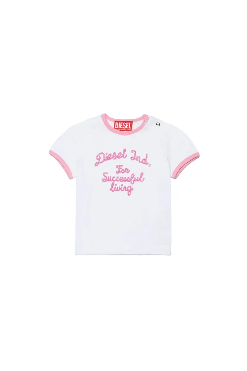 T-SHIRT BIANCA CON LOGO ROSA DIESEL