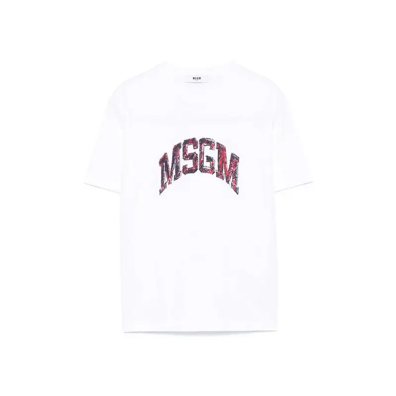 T-SHIRT BIANCA CON LOGO ROSSO-BLU MSGM
