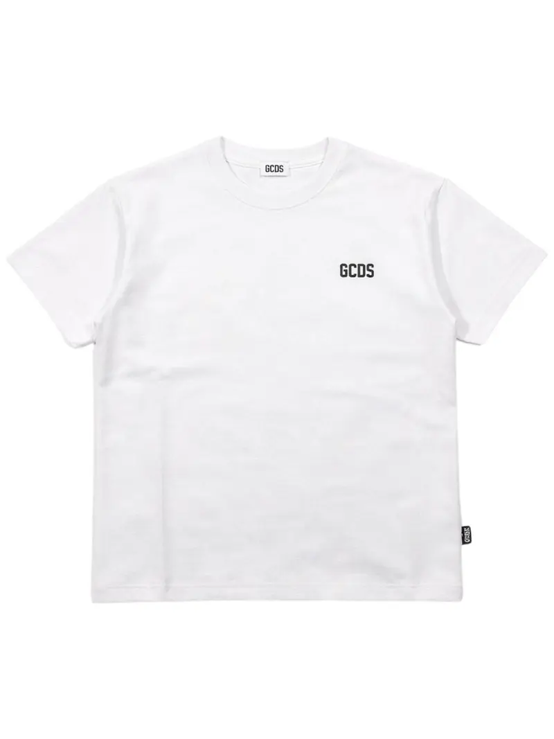 T-SHIRT BIANCA CON LOGO SUL DAVANTI E SUL RETRO NERO GCDS