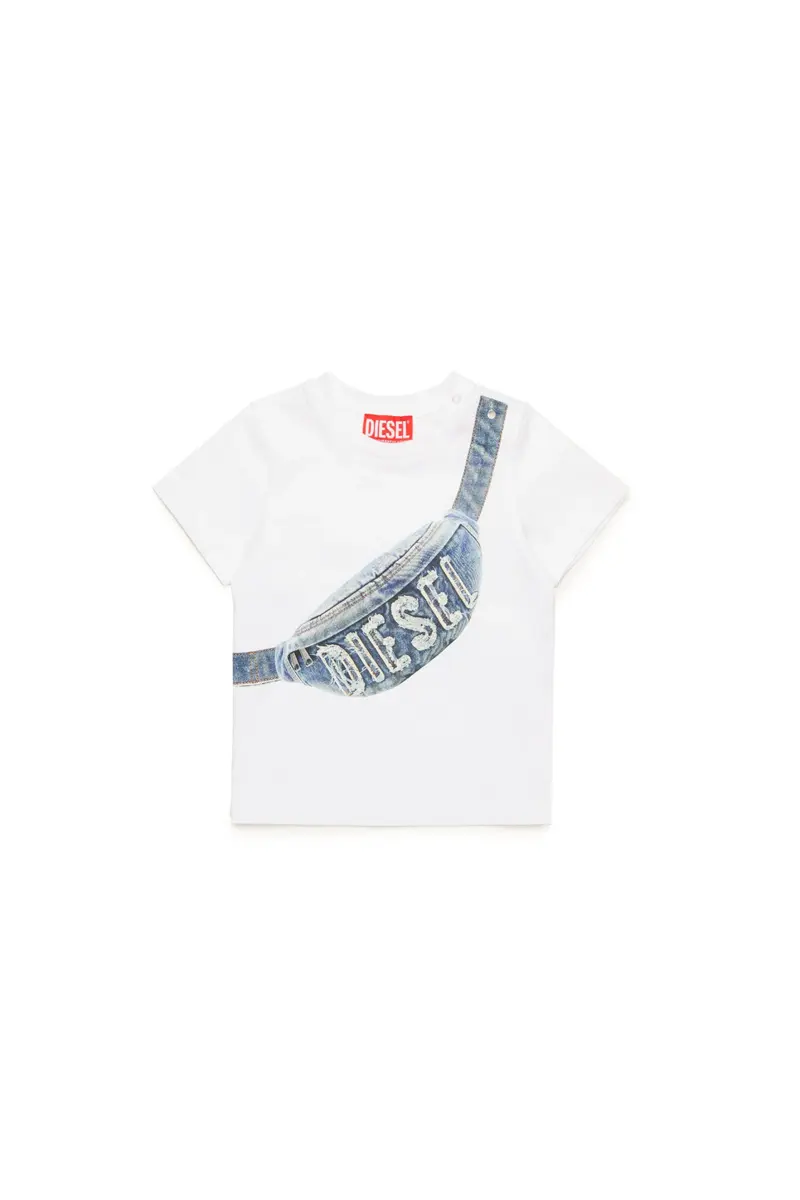 T-SHIRT BIANCA CON MARSUPIO EFFETTO IN DENIM DIESEL