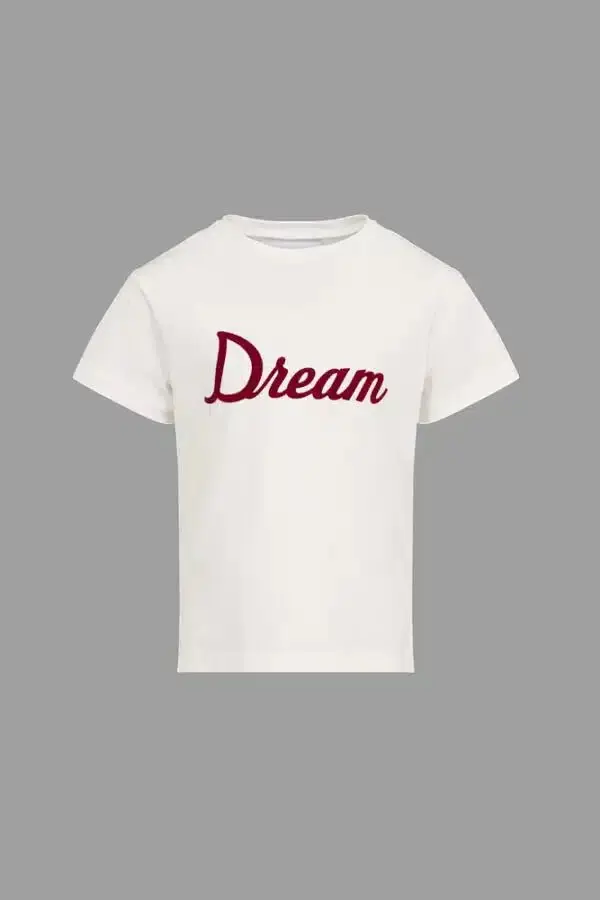 T-SHIRT BIANCA CON SCRITTA DREAM ROSSA DOUUOD