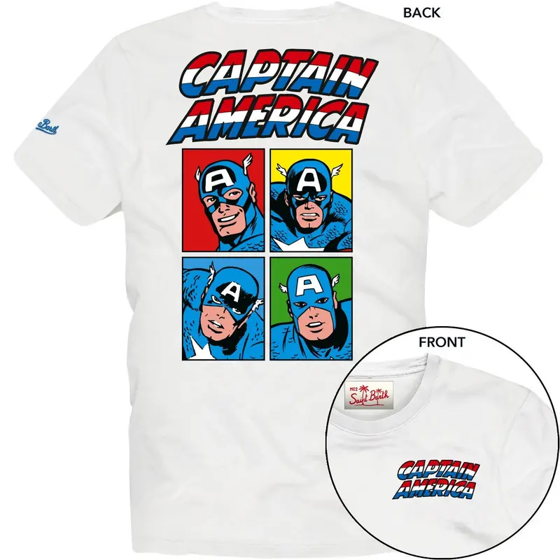 T-SHIRT BIANCA CON SCRITTA SUL DAVANTI E RETRO CAPTAIN AMERICA MC2 SAINT BARTH