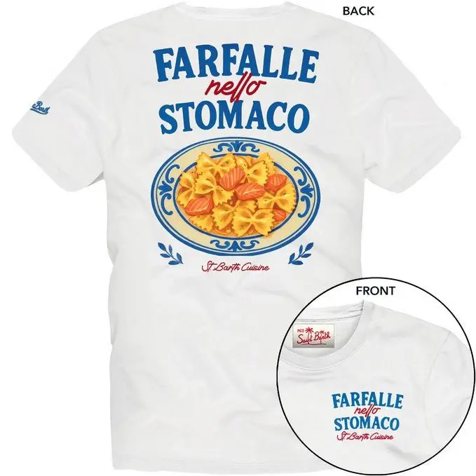 T-SHIRT BIANCA CON SCRITTA SUL DAVANTI E RETRO FARFALLE NELLO STOMACO MC2 SAINT BARTH