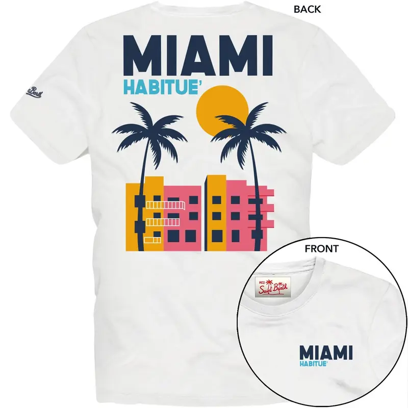 T-SHIRT BIANCA CON SCRITTA SUL DAVANTI E RETRO MIAMI MC2 SAINT BARTH