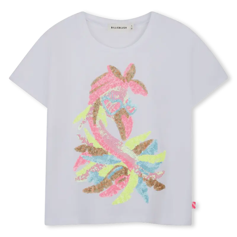 T-SHIRT BIANCA CON STAMPA IN PAILLETTES MULTICOLOR BILLIEBLUSH