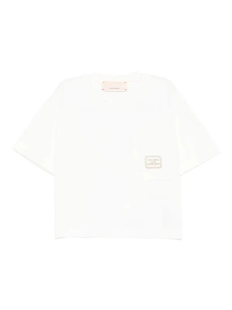 T-SHIRT BIANCA CON TASCA E LOGO IN ORO ELISABETTA FRANCHI