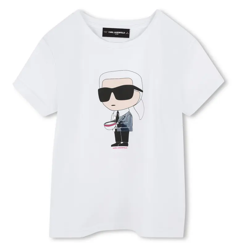 T-SHIRT BIANCA CON TAZZA VIOLA KARL LAGERFELD