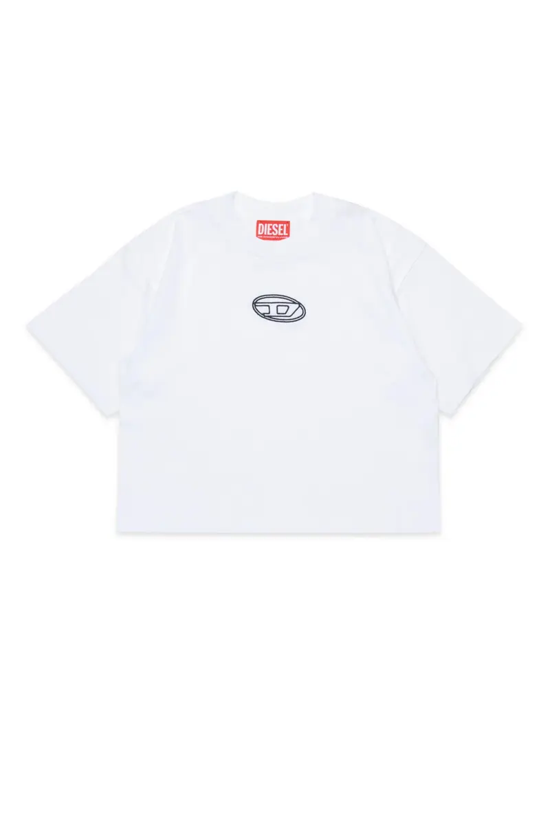 T-SHIRT BIANCA CROPPED CON LOGO NERO DIESEL