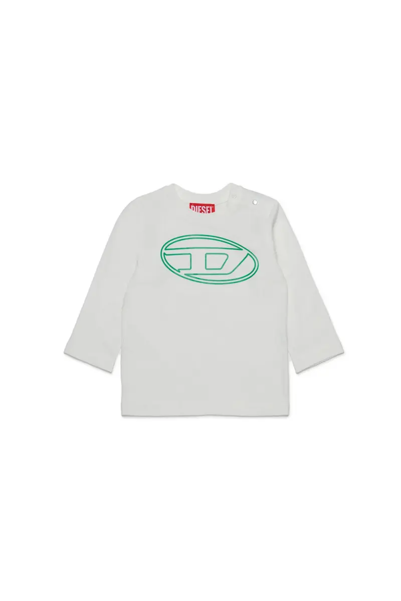T-SHIRT BIANCA MANICA LUNGA CON LOGO VERDE DIESEL