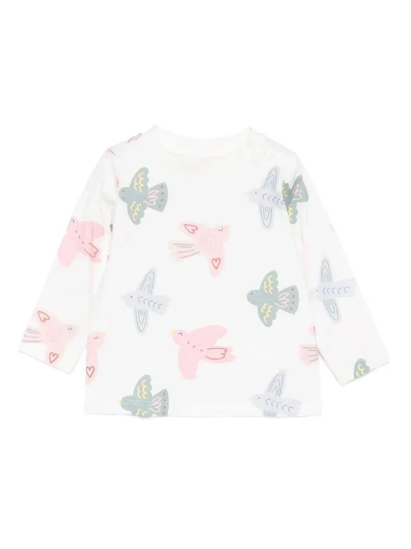 T-SHIRT BIANCA MANICA LUNGA CON UCCELLI COLORATI STELLA MCCARTNEY