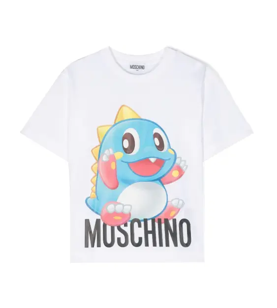 T-shirt bianco per bambini con draghetto Puzzle Bobble e logo