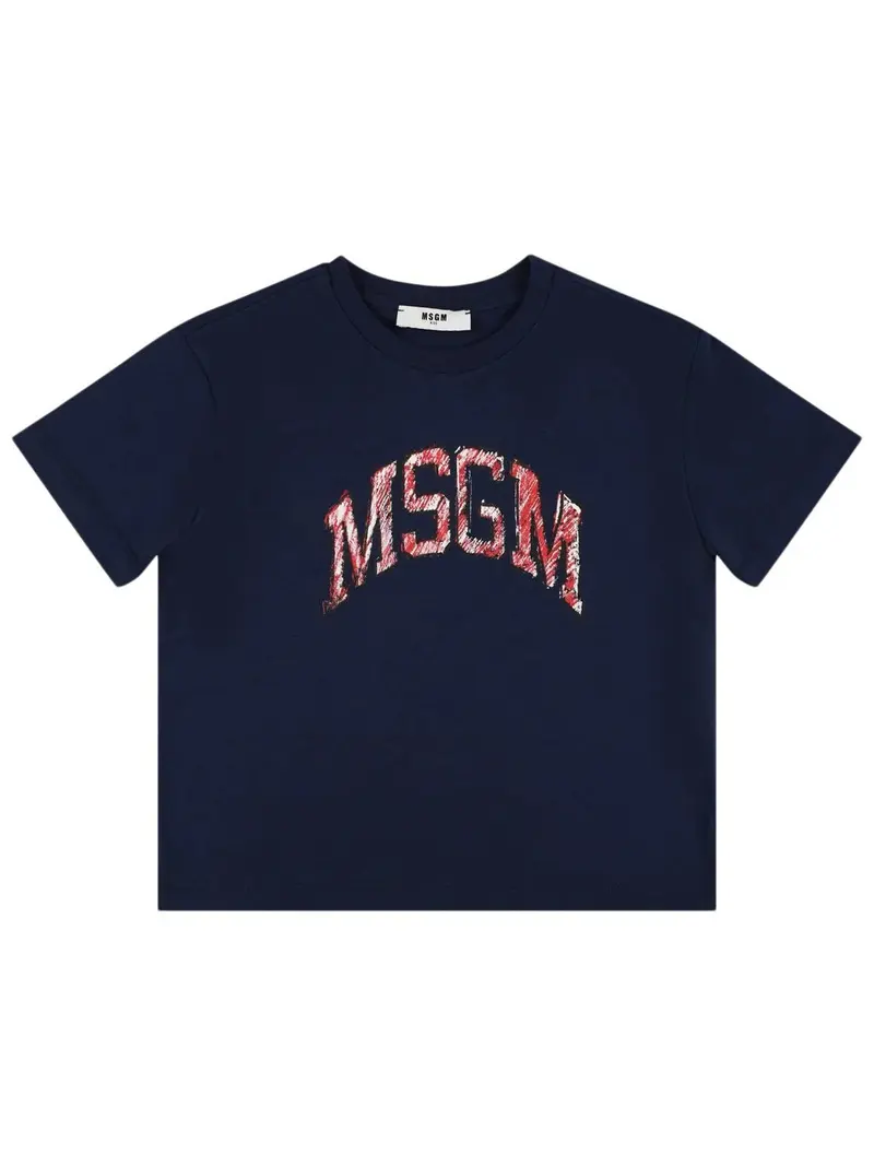 T-SHIRT BLU CON LOGO ROSSO MSGM